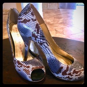 Patent Snakeskin Pattern Peep Tow Heels